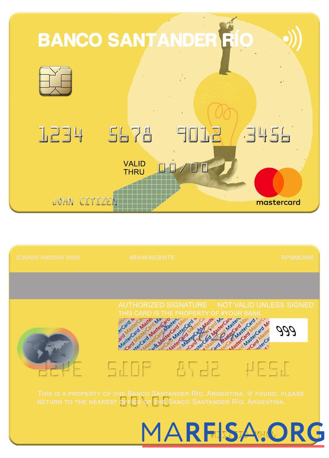 Blank Argentina Banco Santander Río mastercard template